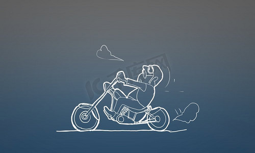 卡通手形象摄影照片_摩托车手。骑摩托车的人的卡通搞笑形象