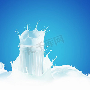 杯子里有新鲜牛奶。彩色背景上的玻璃杯中的新鲜牛奶，插图