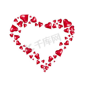 心脏框架红色心形气球在白色背景，孤立。爱或情人节概念
