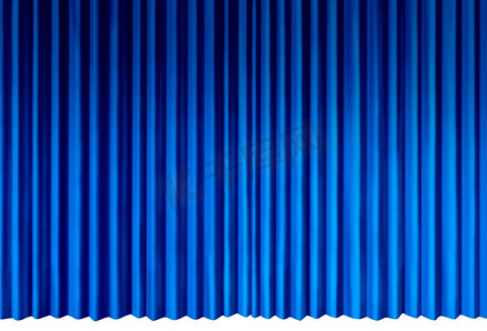蓝色窗帘对象为青色凉爽的天鹅绒窗帘，代表戏剧娱乐舞台，孤立在白色背景上作为3D插图。