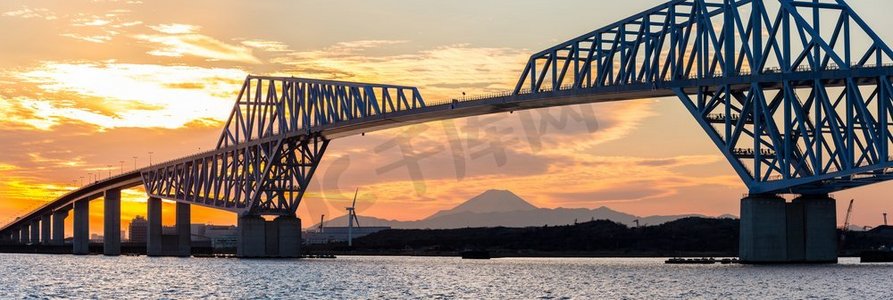 东京地标，东京的东京门大桥日本日落全景