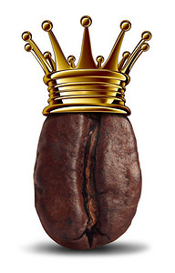 咖啡王象征作为一个烤豆戴着皇家金冠作为一个图标的最好的浓缩咖啡或咖啡与3D元素。