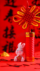 兔年公众号首图摄影照片_兔年春联中国结