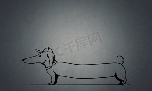 狗狗素描摄影照片_腊肠狗。素净纹理背景上的腊肠犬素描