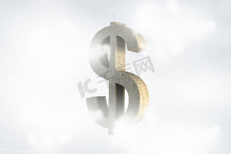 美元货币符号。云彩背景下美元石标志的金融概念