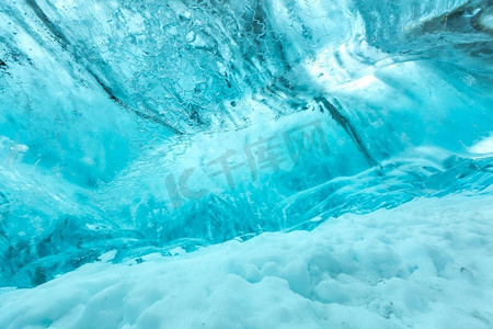 Vatnajokull冰川国家公园冰岛洞穴中的冰墙背景