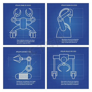 机器人手臂线条艺术设计。机器人手臂线条艺术设计。矢量蓝机械臂卡片
