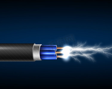权力的象征摄影照片_带有电火花的电源线是权力的象征