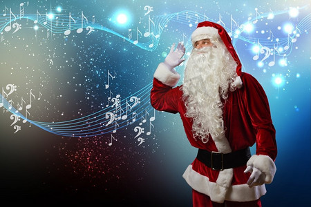 圣诞节就要到了。圣诞老人享受着遥远的音乐之声