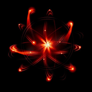 原子图像。彩色原子和电子的图像。物理概念