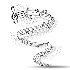 音乐会乐曲摄影照片_以白色背景演唱的音符组成的乐曲，作为音乐的象征