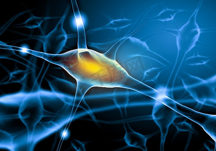 神经细胞的插图。带有光效的彩色背景上的神经细胞插图