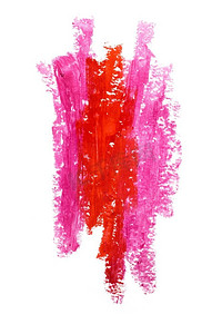 一张抽象的红色和粉色唇膏的创意照片，在白色上孤立地画出笔触。