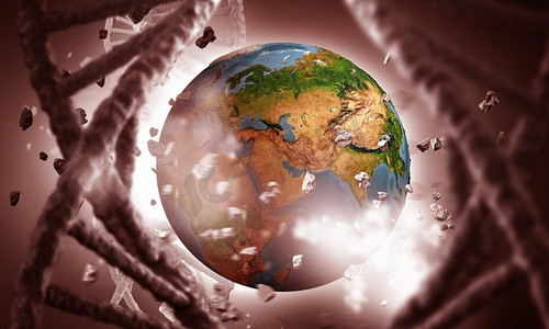 DNA分子研究。科学背景图片，配有DNA分子3D插图。这张图片的要素由美国宇航局提供