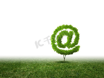 电子邮件概念。电子邮件标志形状的绿色植物的概念形象