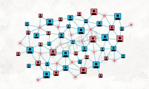 交流互动摄影照片_社会互动和交流。背景概念图像，网格表示社交网络概念