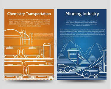 工厂海报摄影照片_工业宣传册模板。工业宣传册模板与工厂工业景观。矢量插图