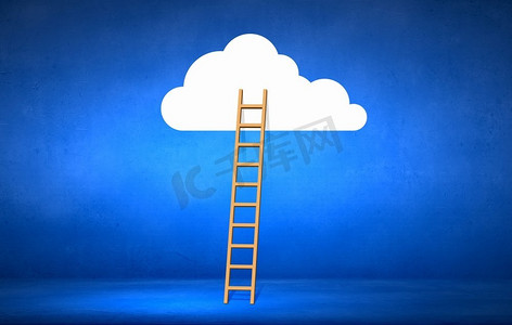 简约设计图标摄影照片_云的阶梯概念设计的图像与梯子到云