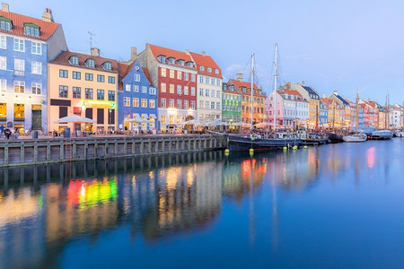 哥本哈根，哥本哈根的新港，夜晚的丹麦
