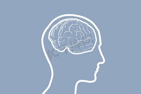 心理健康剪影的人的头与大脑在颜色背景