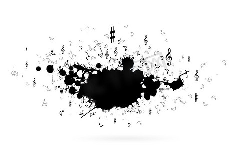 音乐标志摄影照片_音乐概念。概念图像与黑色音乐标志在白色背景