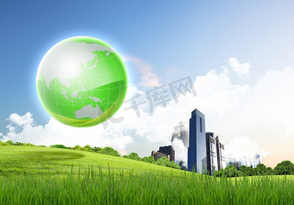 绿色环保生态地球摄影照片_绿色地球图画作为环保理念的象征