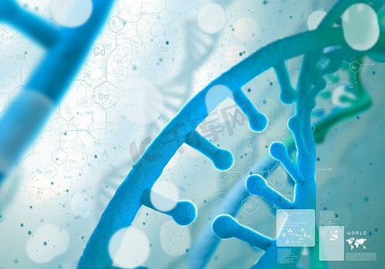 DNA分子。数字蓝DNA分子的生物化学概念