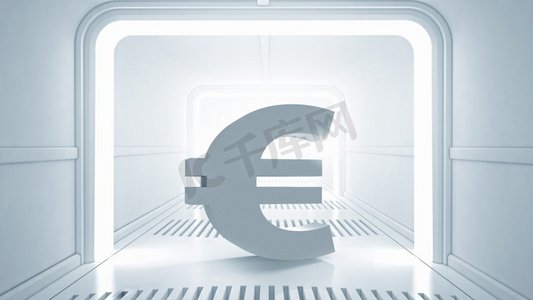欧元签到虚拟房间。带有欧元数字的虚拟房间。混合介质