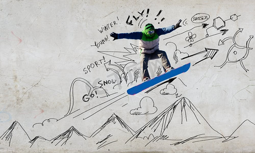滑雪板近摄的手绘草图的滑雪板