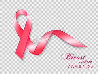 透明背景上的乳腺癌意识丝带。向量。