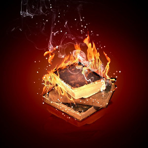 烧着的书。火焰中的魔法书形象