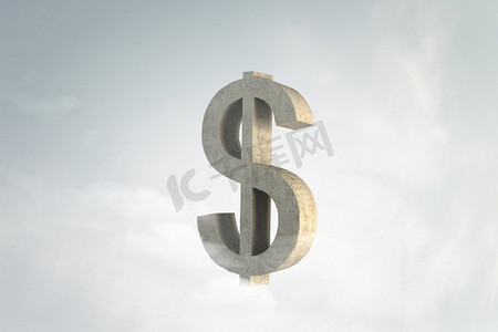 美元货币符号。云彩背景下美元石标志的金融概念