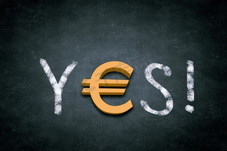 欧元货币。单词yes带有欧元符号，而不是字母E