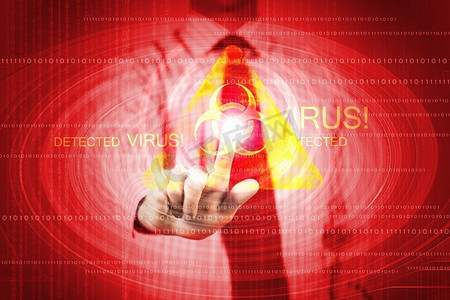 警报信息。商人触摸病毒警报图标图像