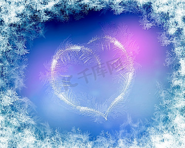 广告背景圣诞摄影照片_蓝色霜冬季背景与白色雪花