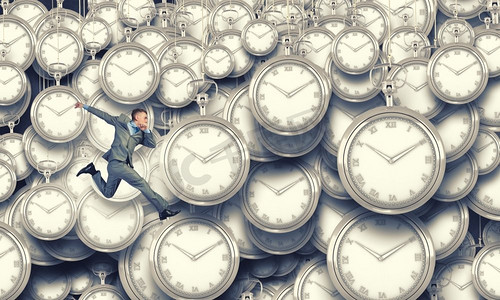时间概念与匆忙奔跑的滑稽商人