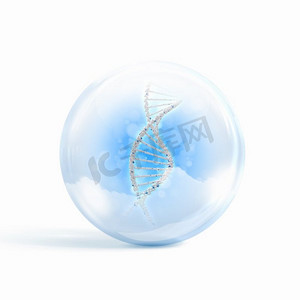 DNA链。玻璃球内的DNA链图像