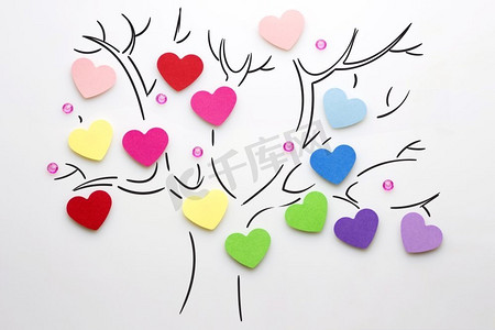 创意情人节概念照片的心在树上的白色背景。