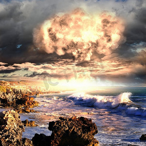 核武器摄影照片_室外环境中的核爆炸。象征着环境保护和核能的危险。