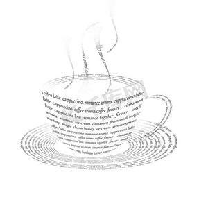 魔术图片摄影照片_一杯由文字组成的咖啡的图片