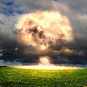 室外环境中的核爆炸。象征着环境保护和核能的危险。