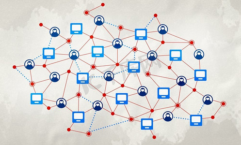 社会互动和交流。背景概念图像，网格表示社交网络概念