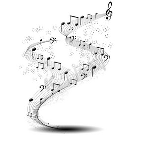 音乐会乐曲摄影照片_以白色背景演唱的音符组成的乐曲，作为音乐的象征