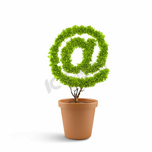 电子邮件概念。形象的盆栽植物形状像在符号