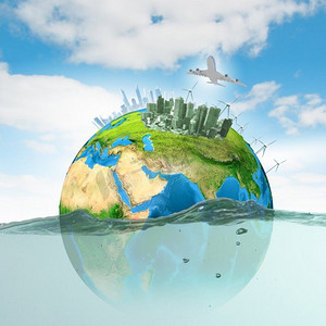 水中的地球行星。地球漂浮在水中的图像。全球变暖。这张图片的要素由美国宇航局提供