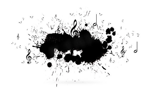 装饰音乐符号摄影照片_音乐概念。概念图像与黑色音乐标志在白色背景