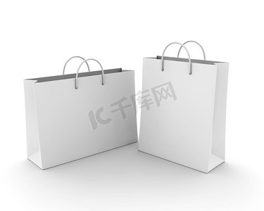 白色的空购物袋用于广告和品牌推广