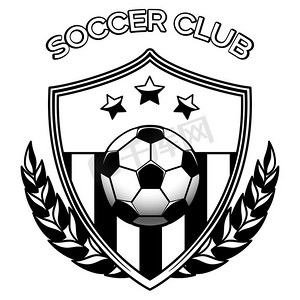 图标黑白摄影照片_白色的足球俱乐部标志。黑白足球徽章向量插图。白色上孤立的足球俱乐部标志