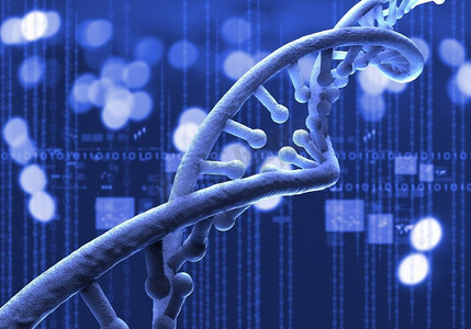 DNA分子概念图。以DNA分子为蓝底的生物化学科学概念