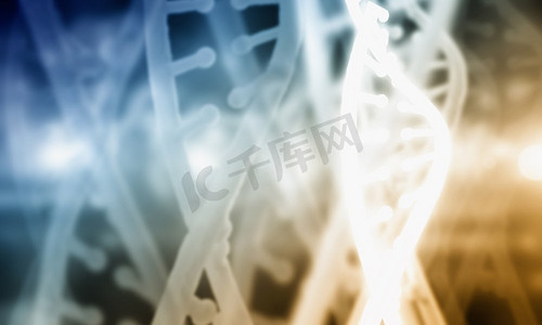 医疗高科技背景摄影照片_DNA分子。生物化学背景概念与高科技dna分子